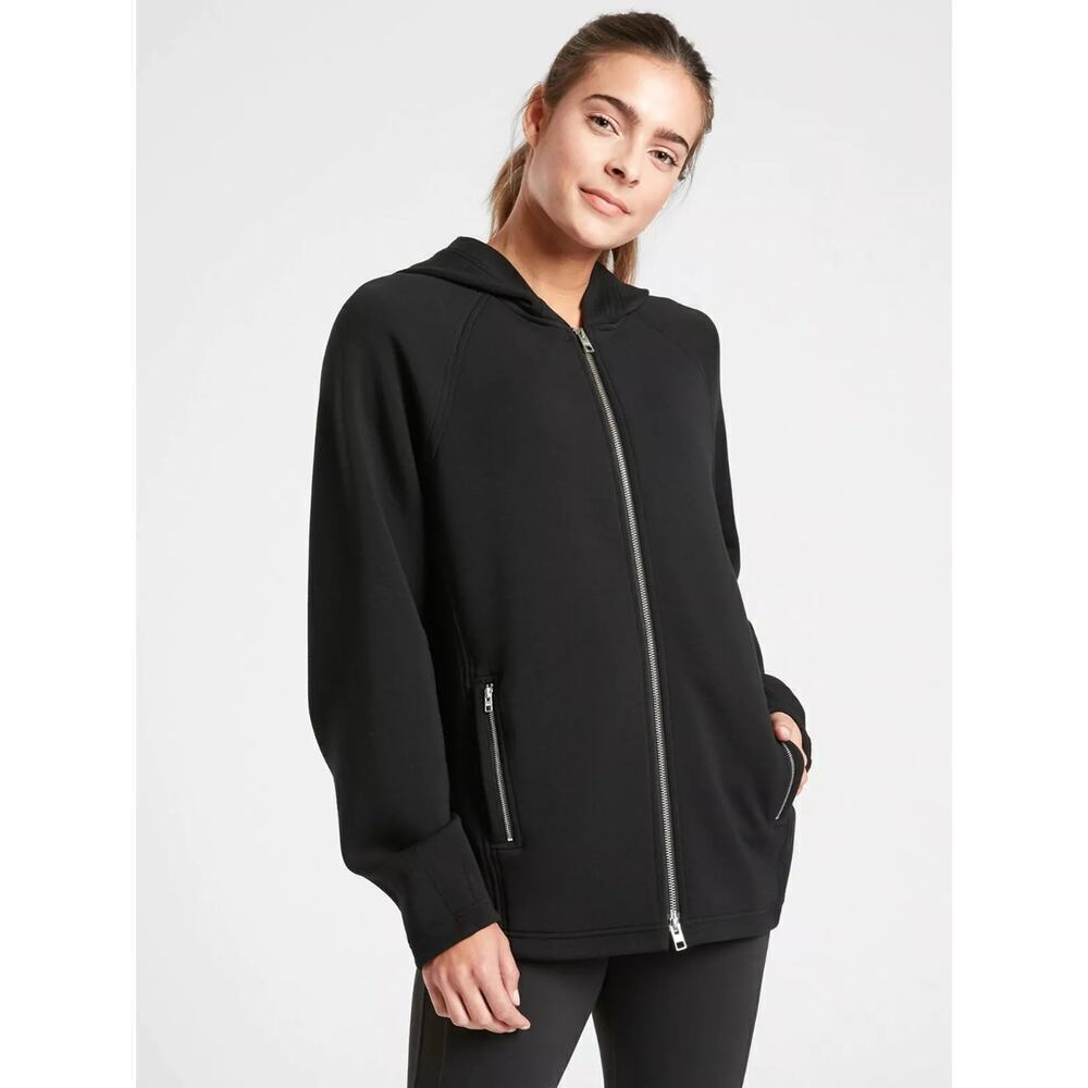Athleta Prospect Zip-Pocket Raglan Long Sleeve Zip-Up Hoodie Jacket Black Small